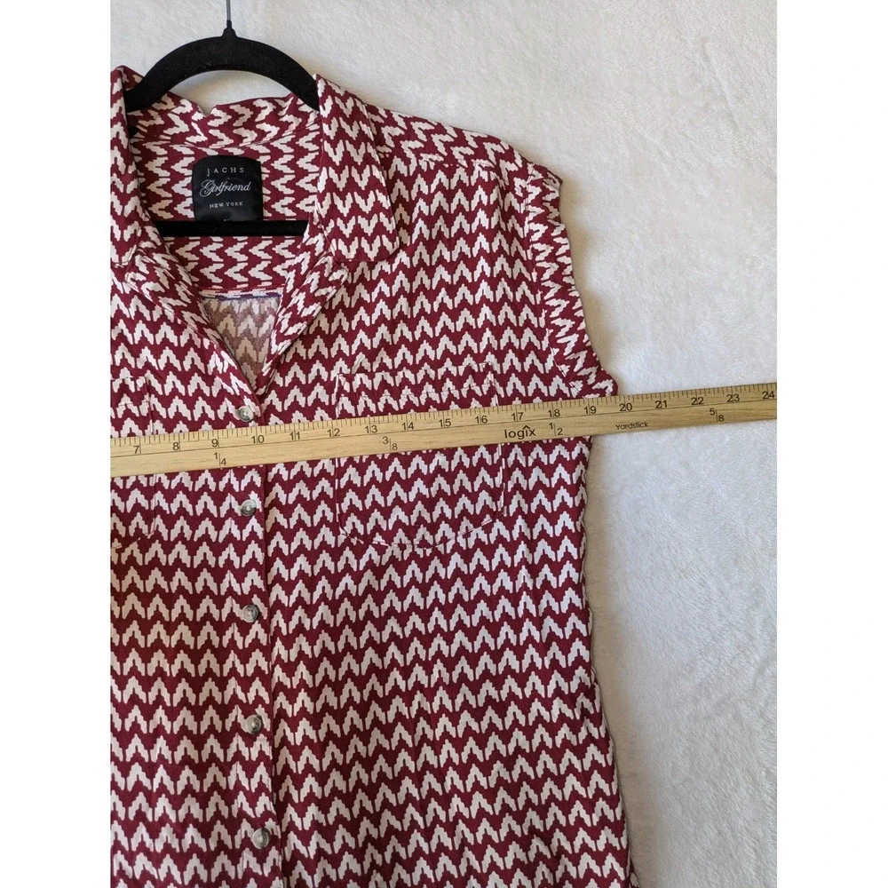 Jachs‎ Girlfriend Women's Short Sleeve Blouse Red White Chevron Design Small